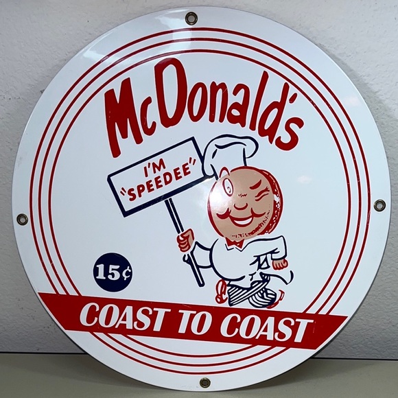 Retro McDONALD’S I'm Speedee 15€ Coast to Coast PORCELAIN SIGN Steel Classic - Picture 1 of 4